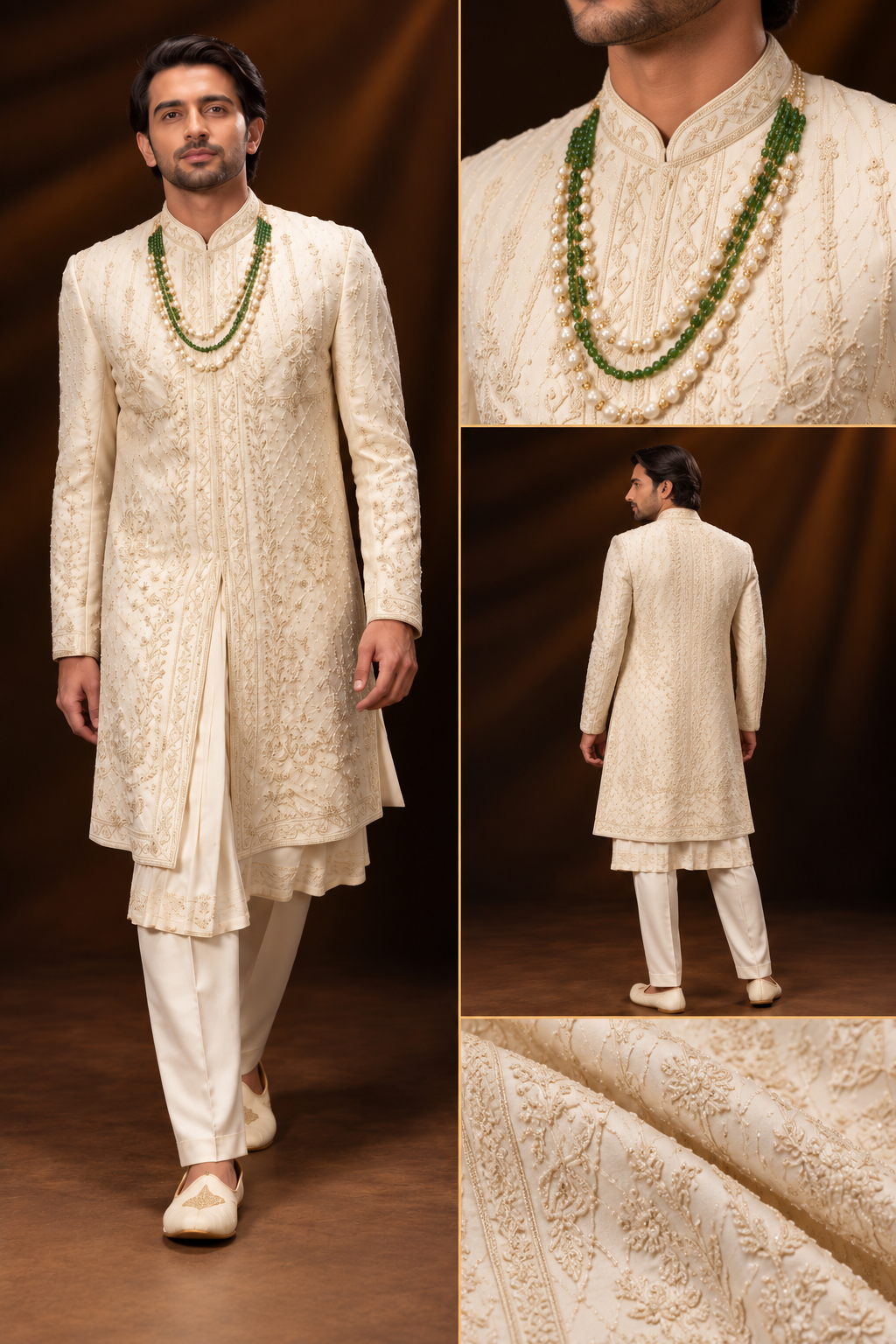 Royal Ivory Embroidered Wedding Sherwani