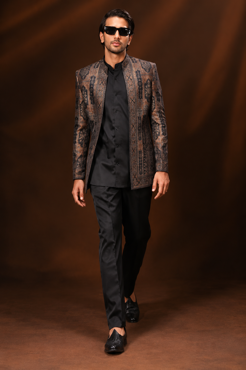 Black & Bronze Heritage Indo-Western Jacket Set