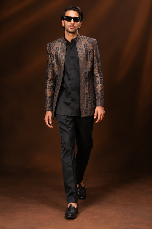 Black & Bronze Heritage Indo-Western Jacket Set