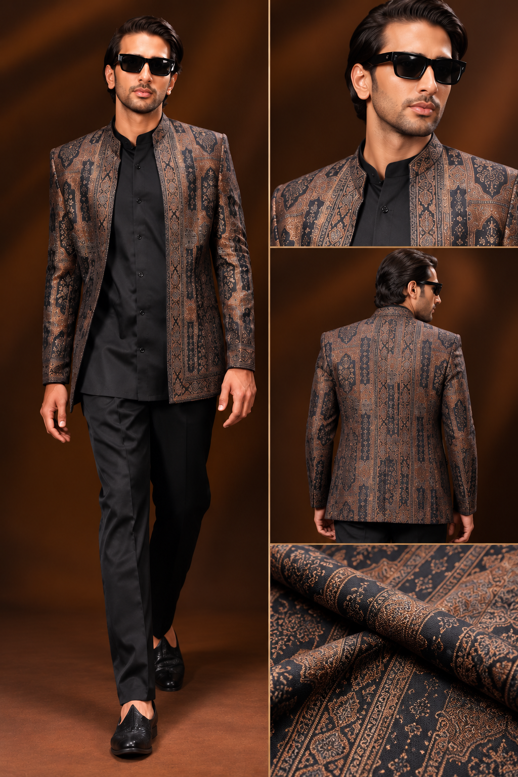 Black & Bronze Heritage Indo-Western Jacket Set