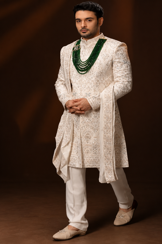 Royal Ivory Embroidered Groom Sherwani