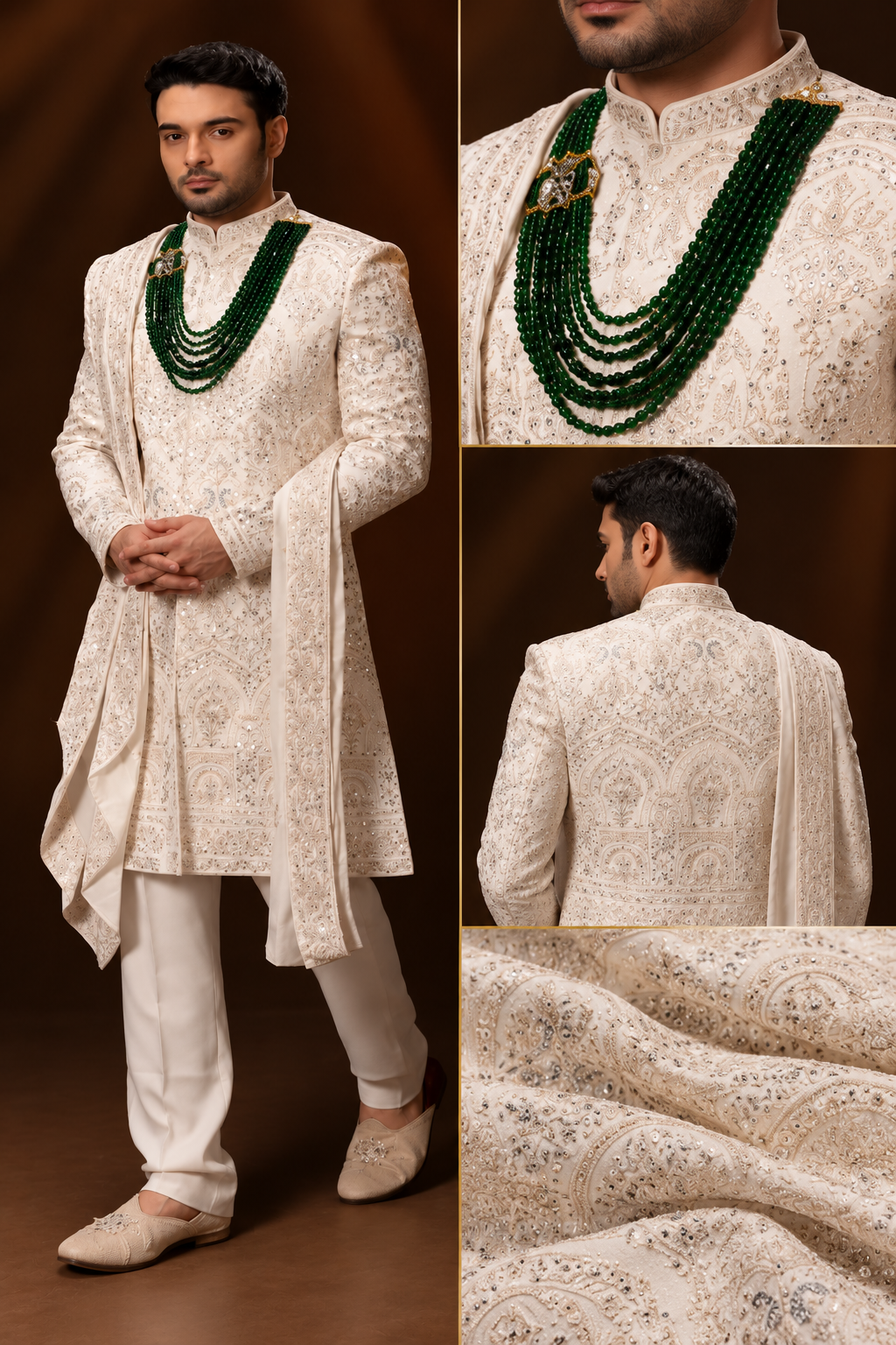 Royal Ivory Embroidered Groom Sherwani