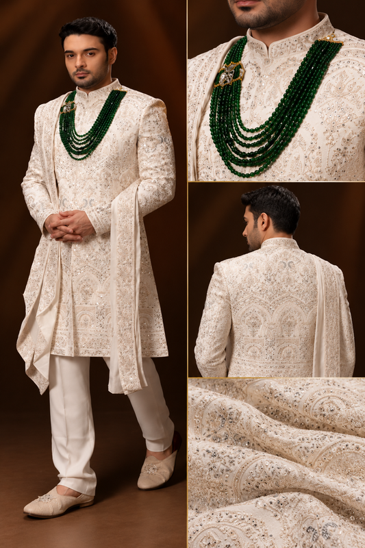 Royal Ivory Embroidered Groom Sherwani