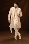 Ivory Gold Embroidered Indo-Western Sherwani Set
