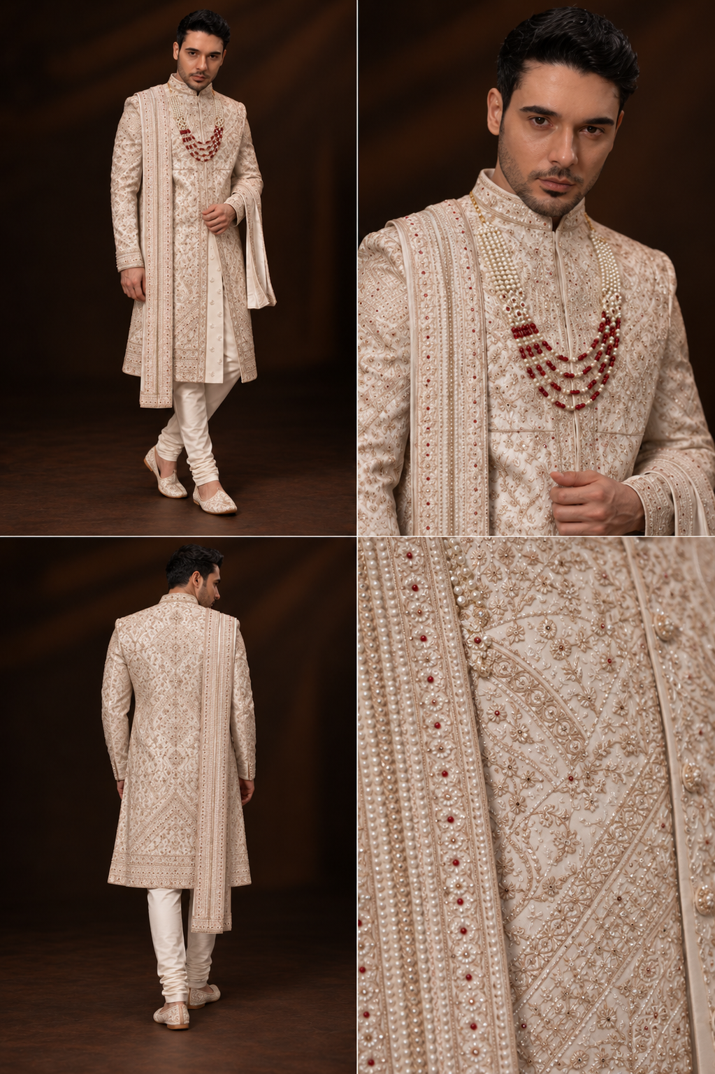 Ivory Pearl Embroidered Groom Sherwani