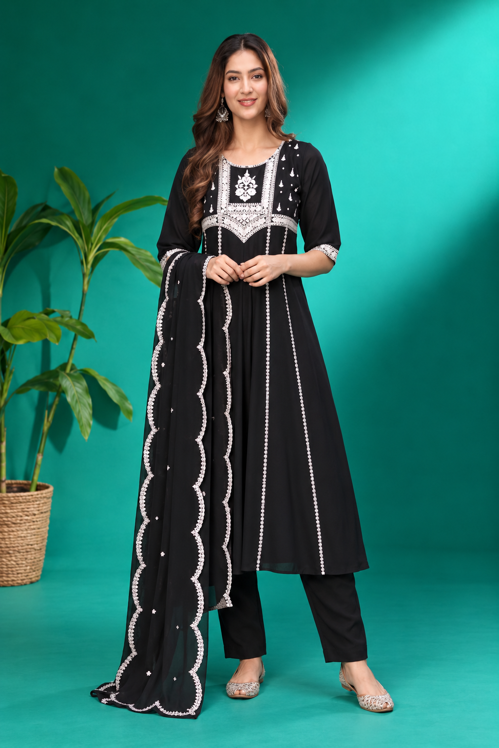 Midnight Black Embroidered Ethnic Set