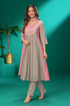 Taupe & Blush Pink Embroidered Kurta Set