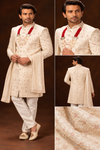Ivory Floral Embroidered Groom Sherwani