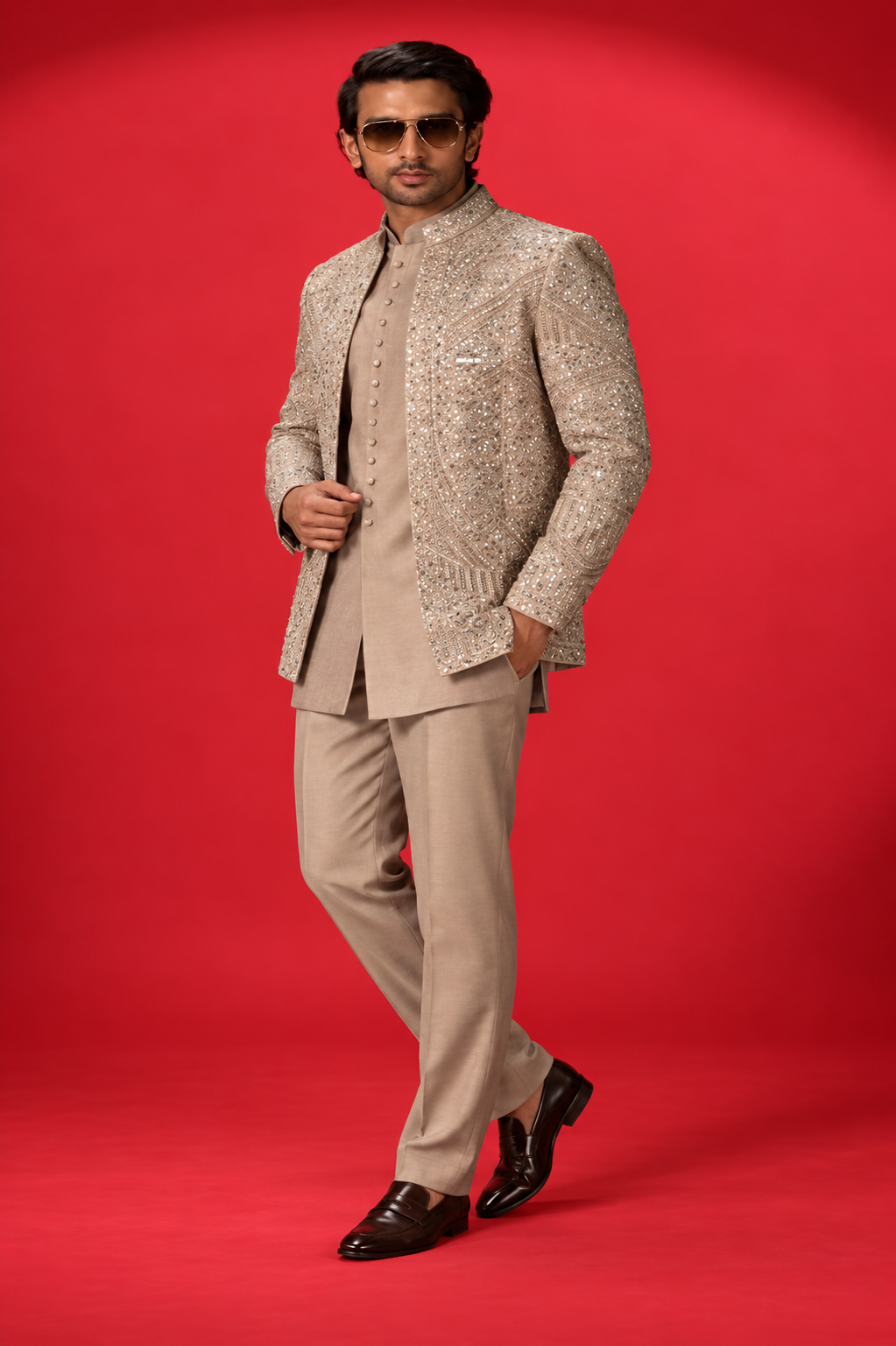 Champagne Embellished Indo-Western Jacket Set