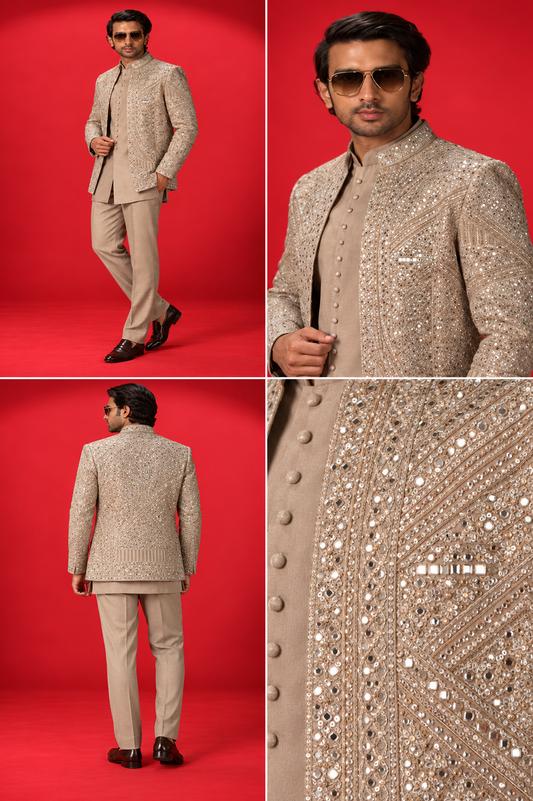 Champagne Embellished Indo-Western Jacket Set