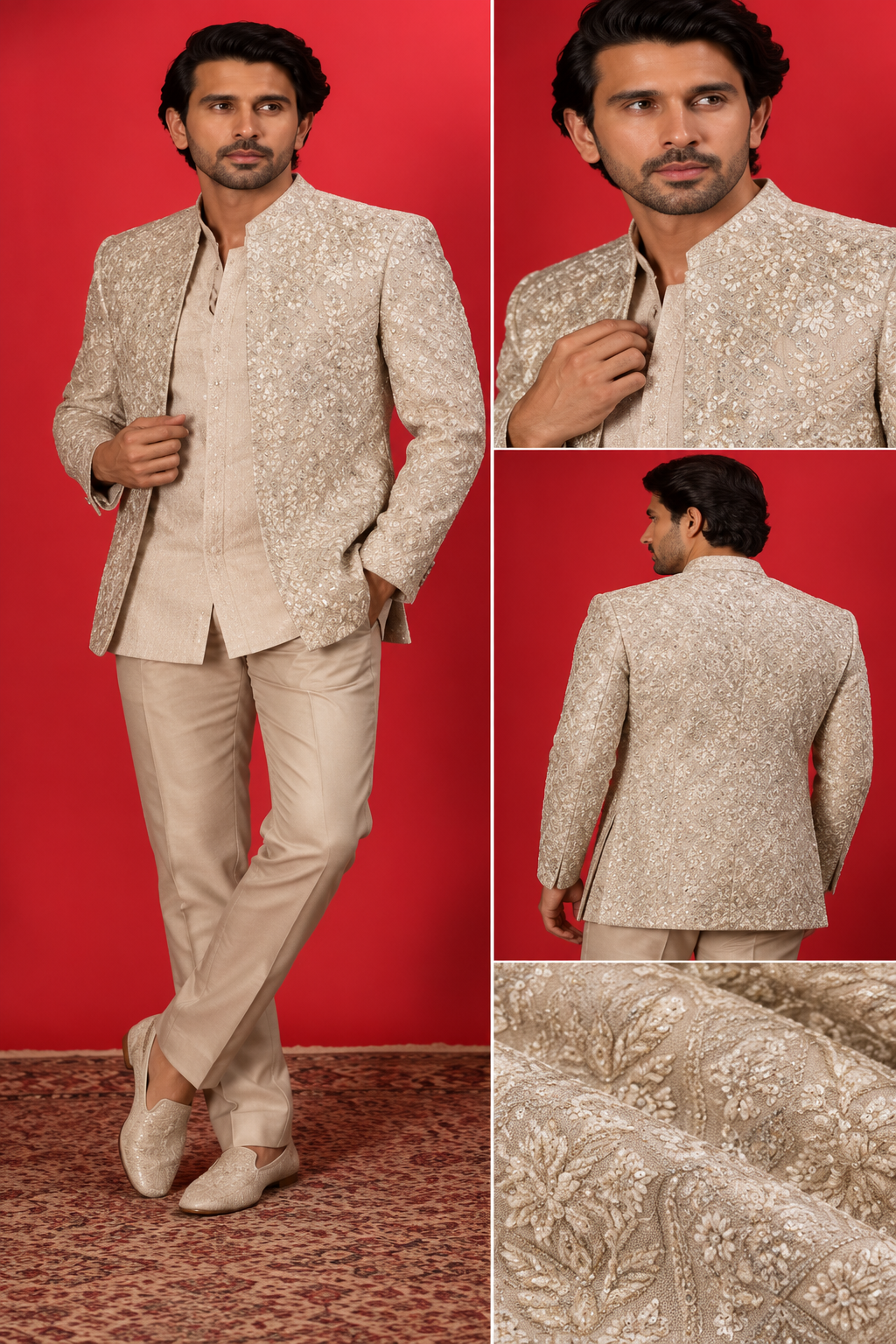 Champagne Embroidered Indo-Western Jacket Set