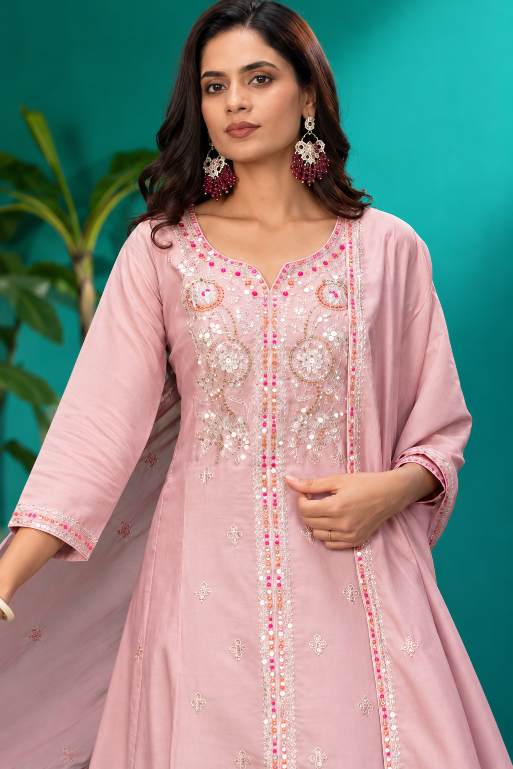 Blush Pink Embroidered Kurta Set with Dupatta