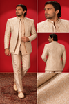 Champagne Textured Indo-Western Jacket Set
