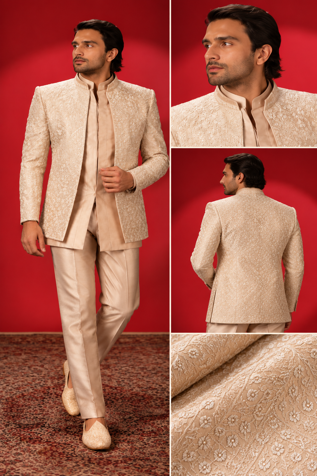 Champagne Textured Indo-Western Jacket Set
