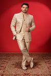Champagne Jacquard Indo-Western Jacket Set
