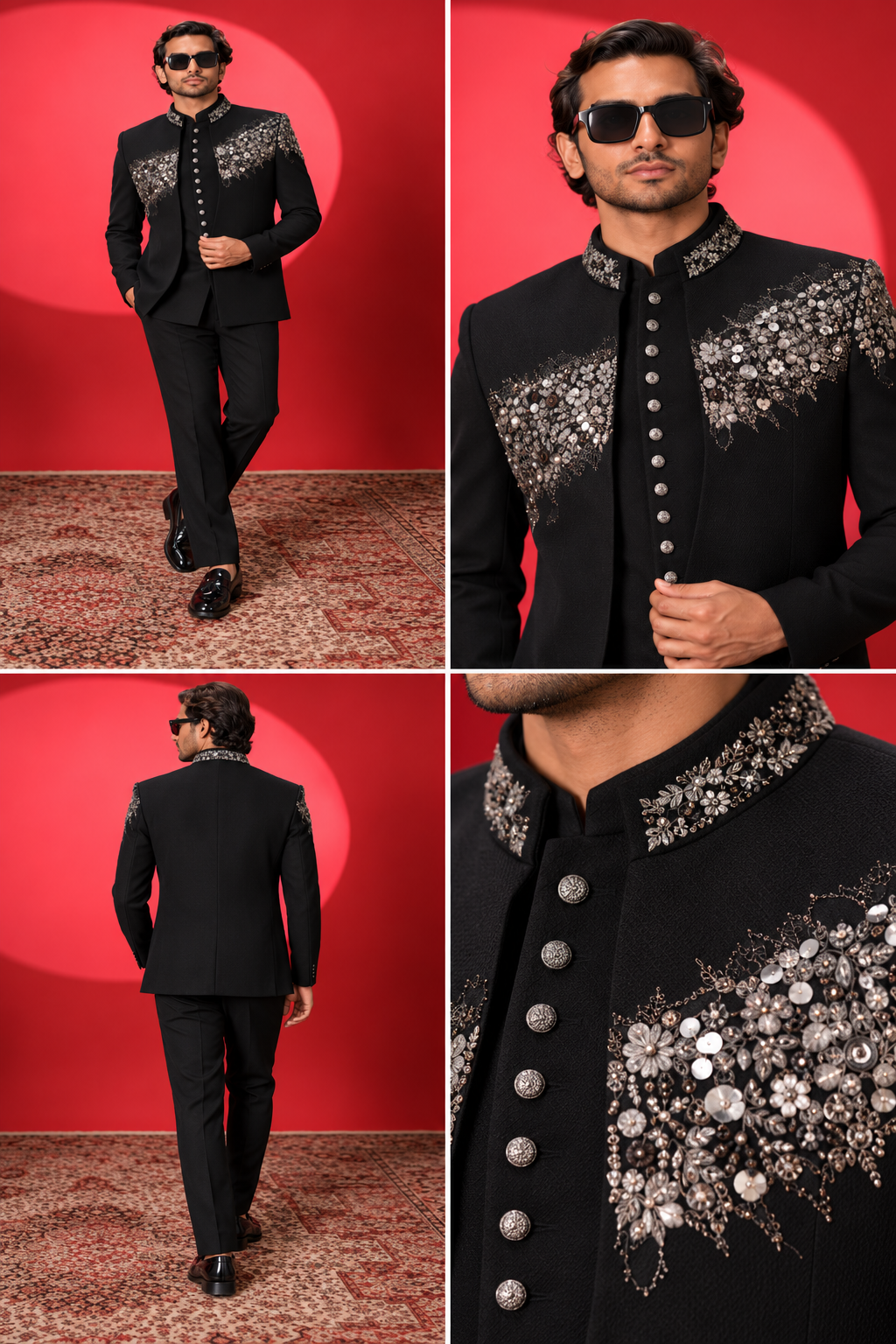 Black Crystal Embellished Jodhpuri Suit
