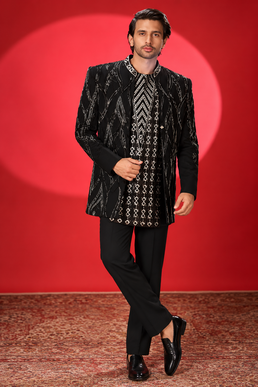 Black Silver Embellished Indo-Western Jacket Set