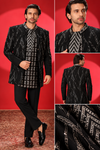 Black Silver Embellished Indo-Western Jacket Set