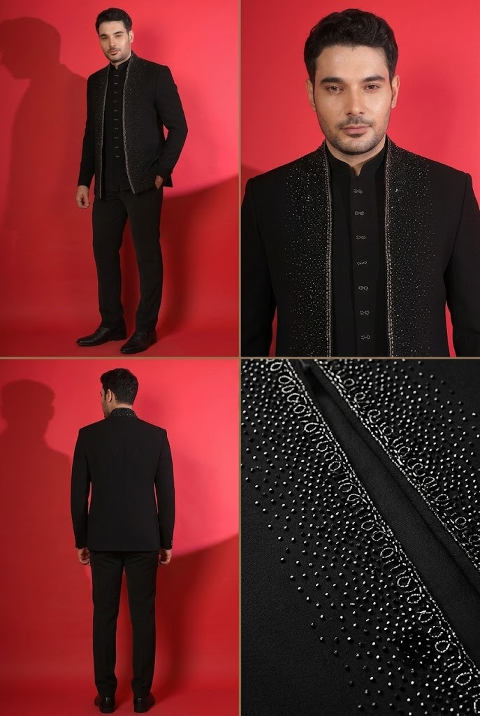 Black Embellished Indo-Western Suit