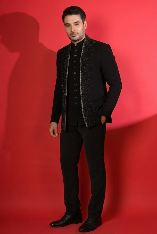 Black Embellished Indo-Western Suit