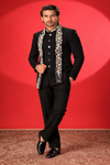 Black Floral Embroidered Jodhpuri Suit