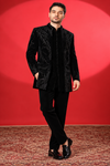 Black Velvet Embroidered Indo-Western Suit