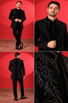 Black Velvet Embroidered Indo-Western Suit