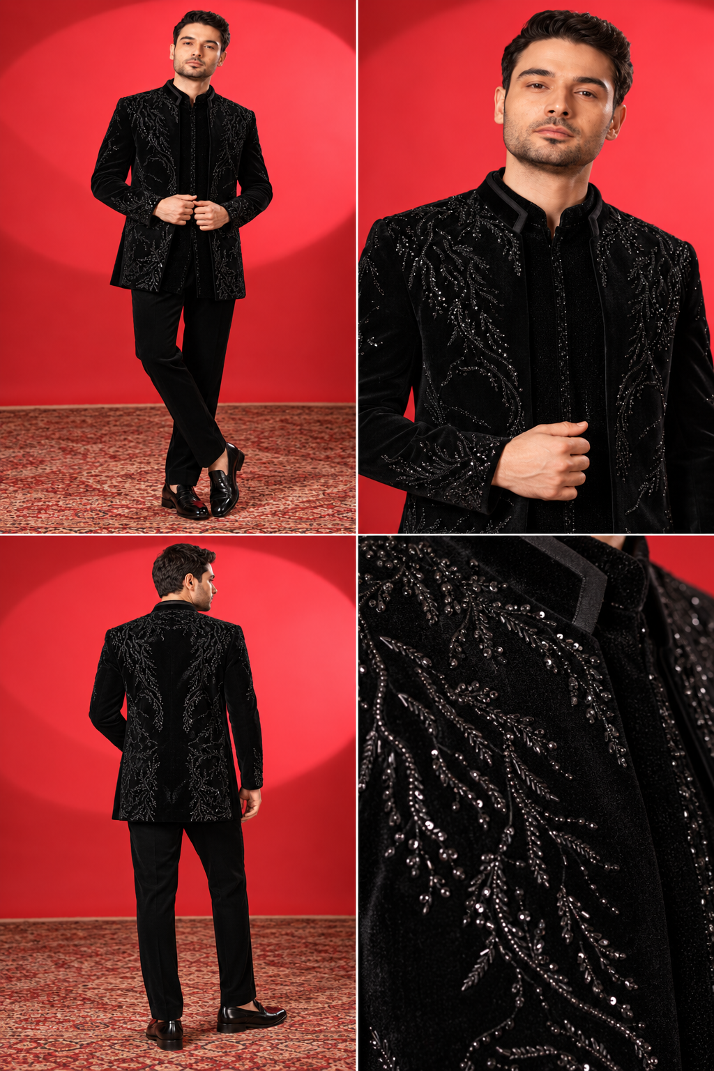 Black Velvet Embroidered Indo-Western Suit