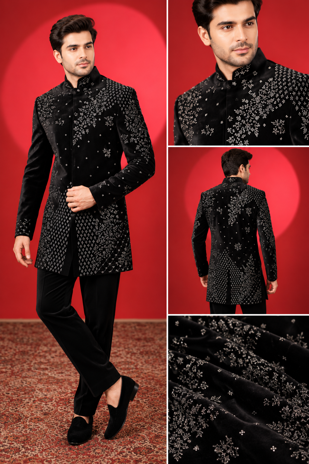 Black Embroidered Indo-Western Sherwani