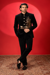 Black Velvet Heritage Embroidered Bandhgala Suit