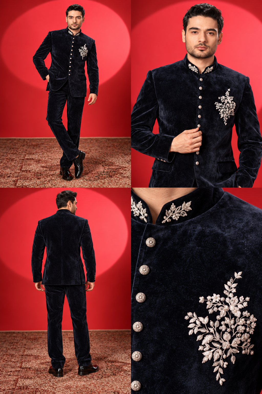 Midnight Velvet Embroidered Bandhgala Suit