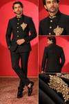 Royal Black & Gold Embroidered Jodhpuri Suit