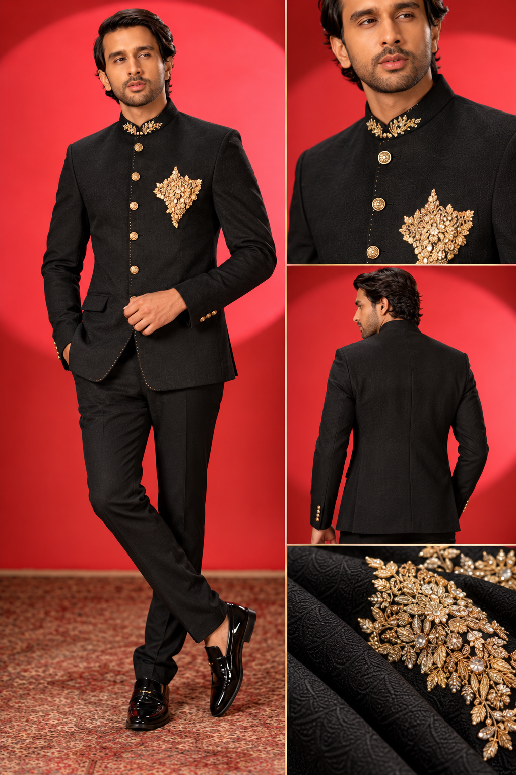Royal Black & Gold Embroidered Jodhpuri Suit
