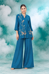 Teal Blue Floral Embroidered Co-Ord Set