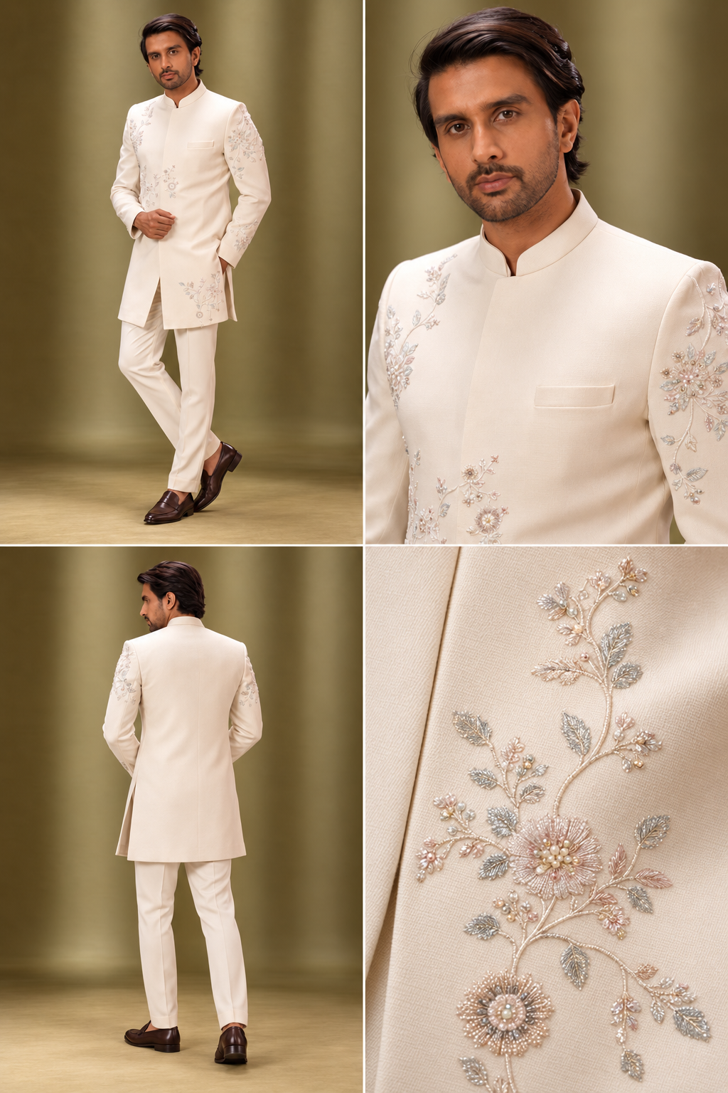 Ivory Floral Embroidered Indo-Western Set