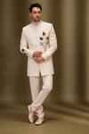 Ivory Indo-Western Set with Black & Gold Floral Embroidery
