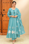Aqua Blue Floral Embroidered Dupatta Set