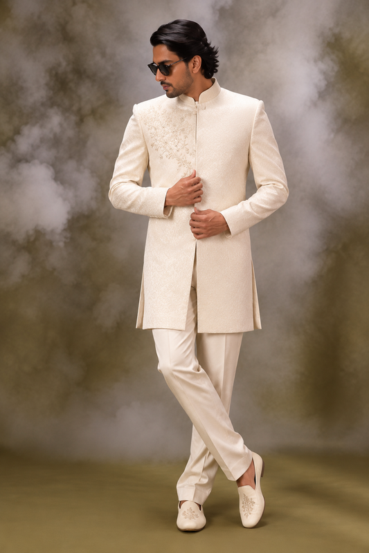 Elegant Ivory Embroidered Indo-Western Set
