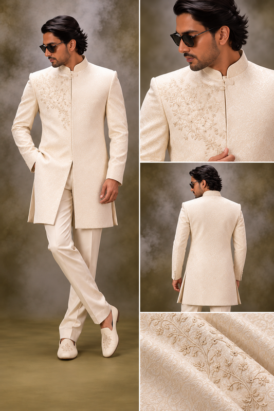 Elegant Ivory Embroidered Indo-Western Set