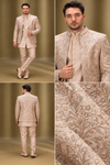 Champagne Beige Embroidered Indo-Western Set