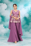 Lavender Embroidered Peplum Sharara Set