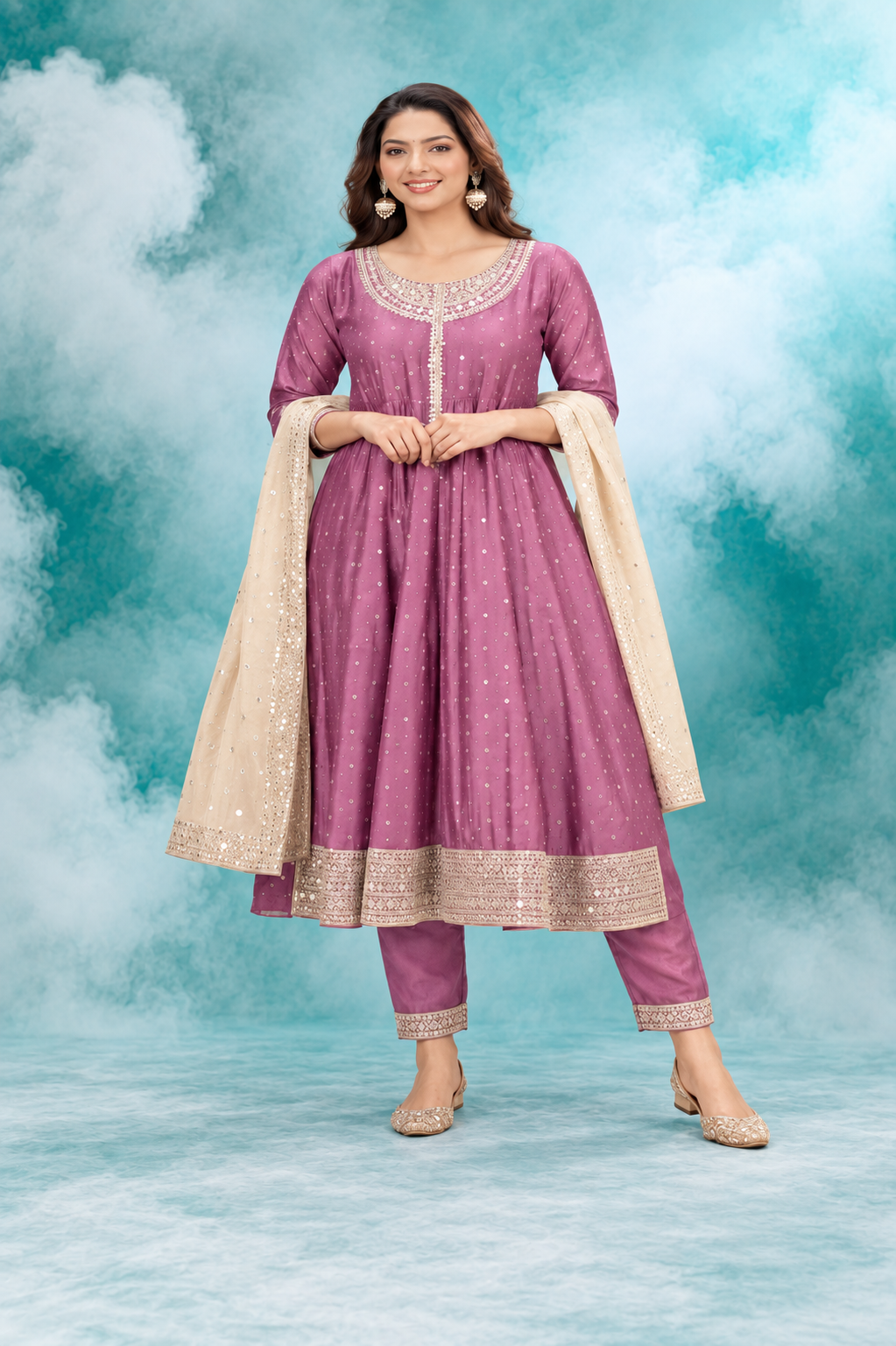 Mauve Elegance Embroidered Dupatta Set