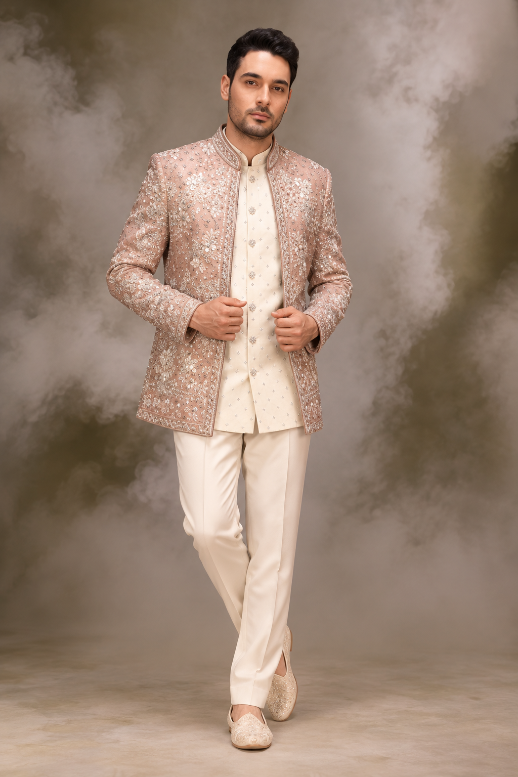 Blush Pink & Ivory Embroidered Indo-Western Set