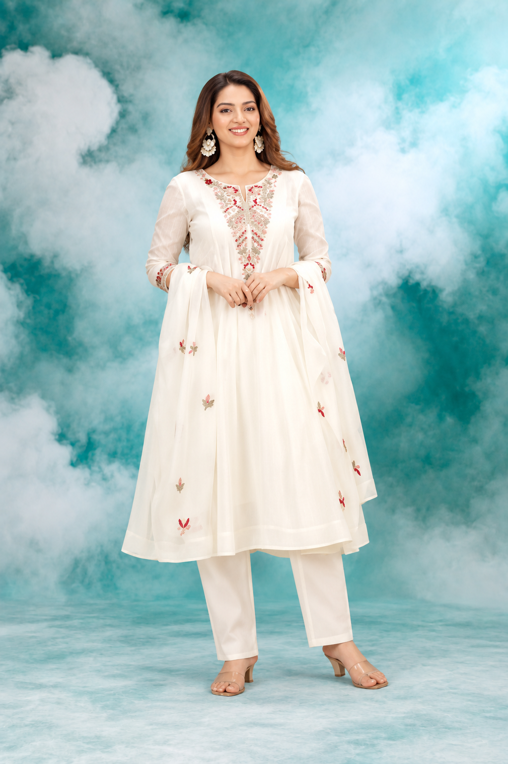 Ivory Elegance Embroidered Dupatta Set