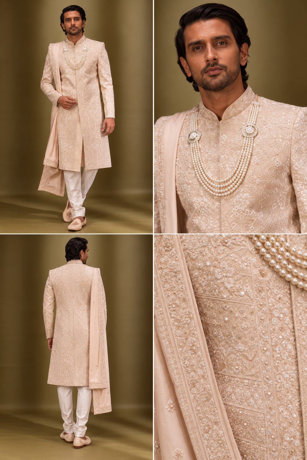 Blush Peach Embroidered Wedding Sherwani