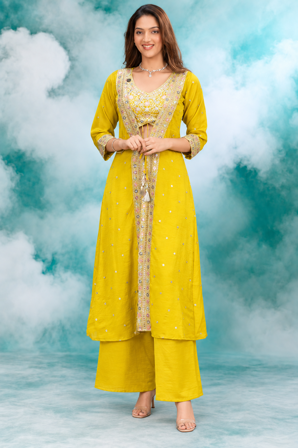 Mustard Mirror Work Ethnic Co-ord Set