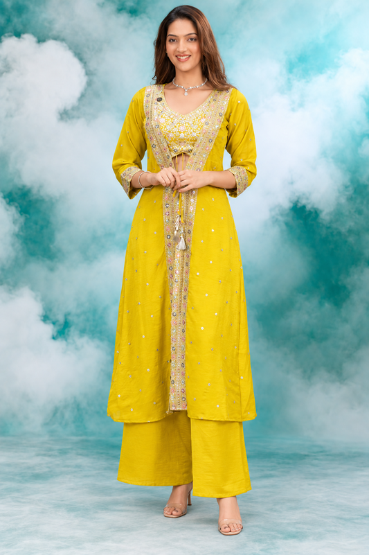 Mustard Mirror Work Ethnic Co-ord Set