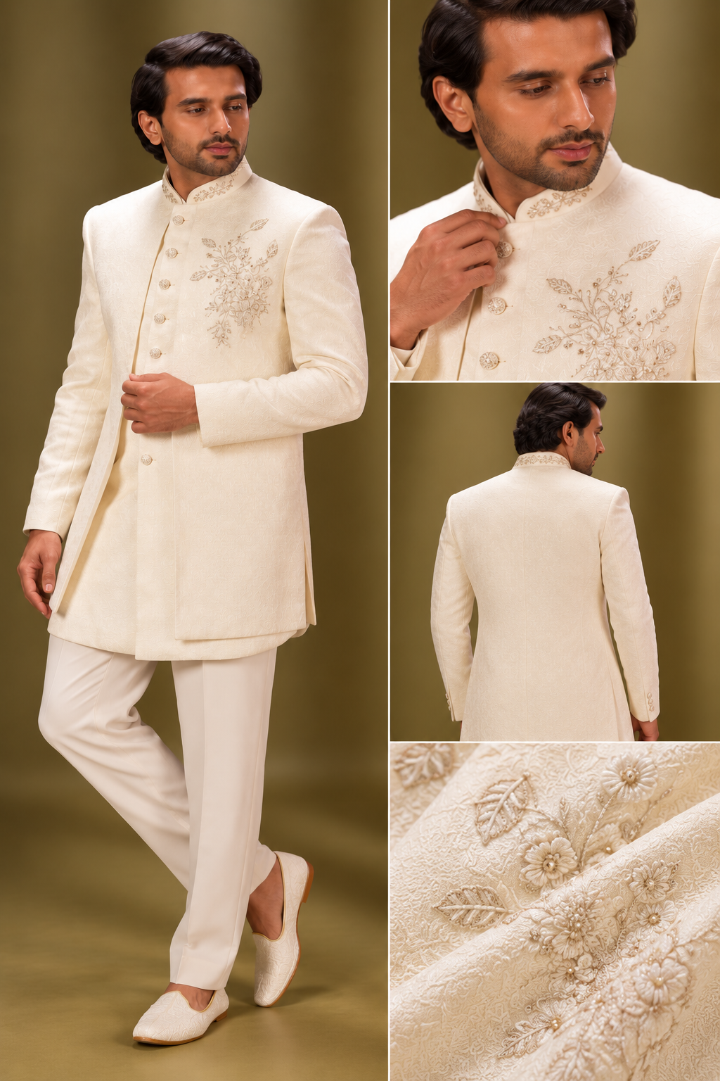 Ivory Floral Embroidered Indo-Western Set