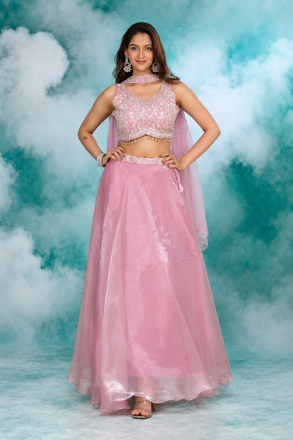Blush Pink Embroidered Lehenga Set