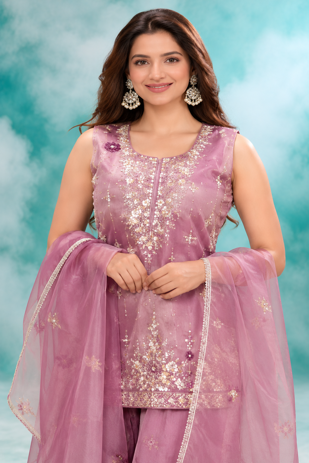 Mauve Mist Embroidered Dupatta Set